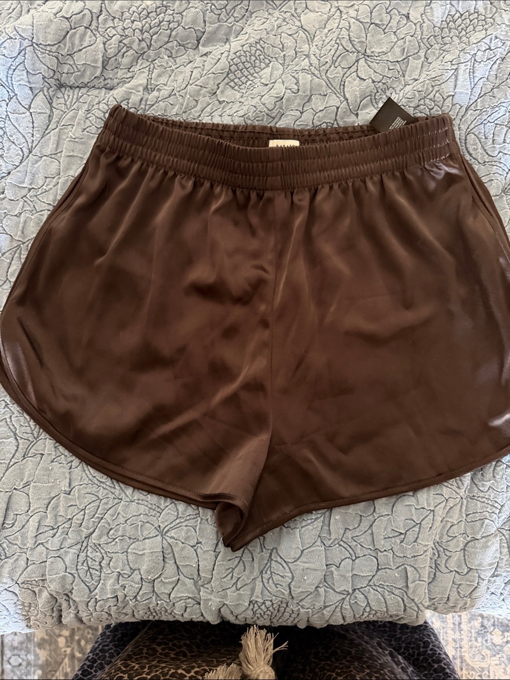 Aritzia Women's Brown Satin Elastic-Waist Shorts